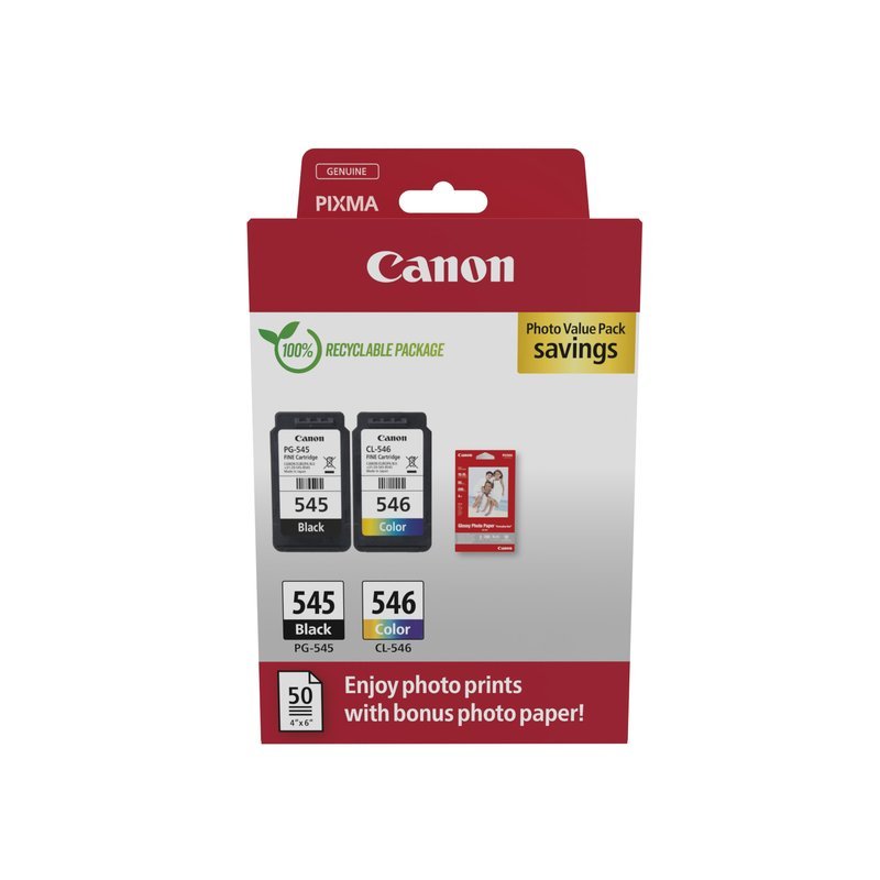 Canon Multipack 2pz cartuccia originale 545+546 (nero+colori) - inclusi 50 fogli carta fotografica 10x15cm